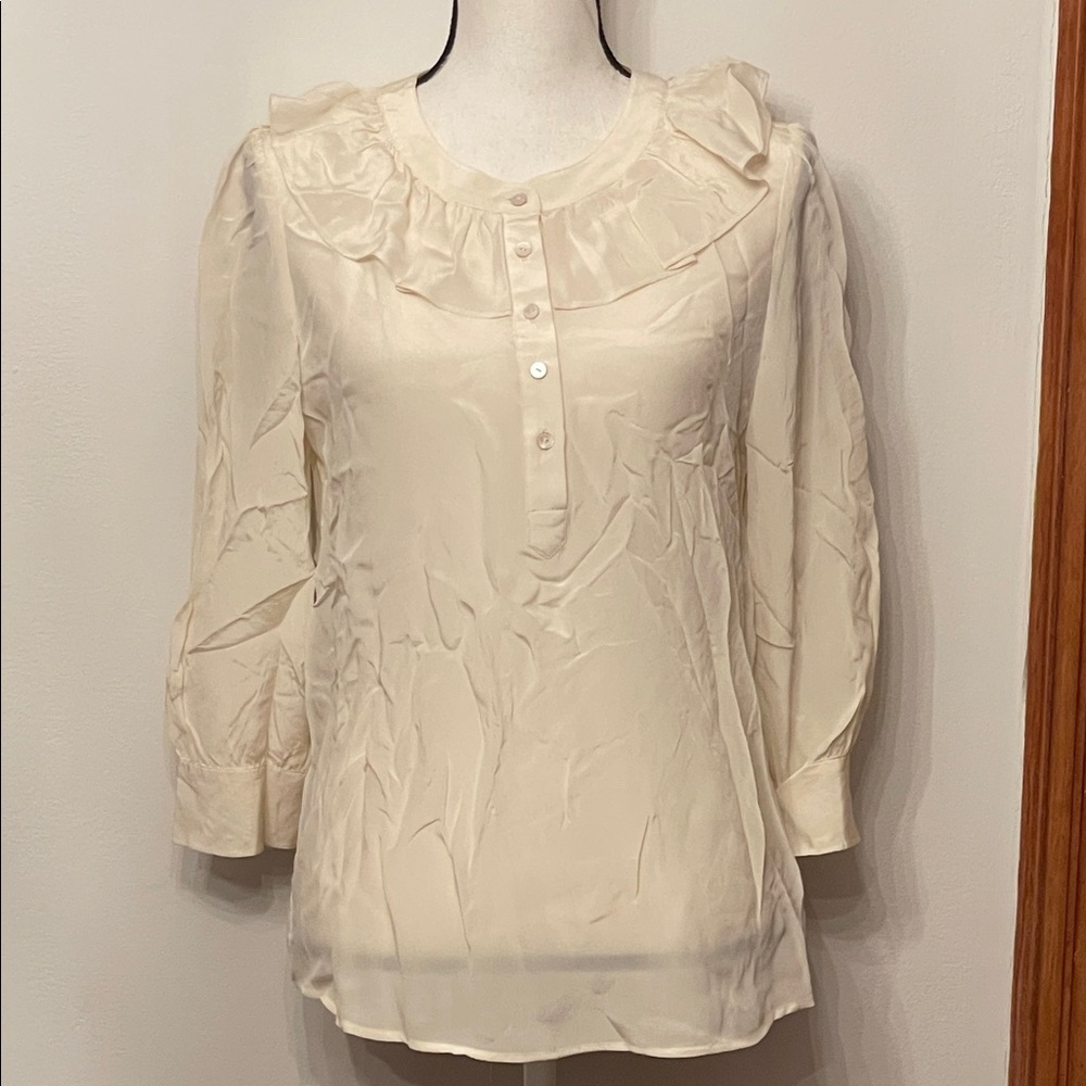 Tommy Hilfiger 100% Silk Ivory Ruffle Blouse